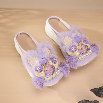 Retro Tiger Head Shoes Spring New Flat Chinese Style Intangible Cultural Heritage Handmade Tiger Head Shoes New Chinese Style Embroidered Slippers for Home