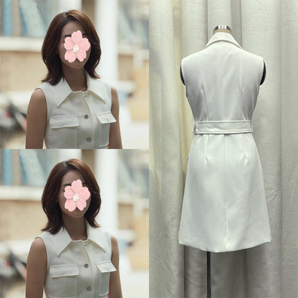 The Story of Rose Guan Zhizhi Blue Yingying Same Style White dress Multi-pocket Belt Waist Sleeveless Skirt Summer