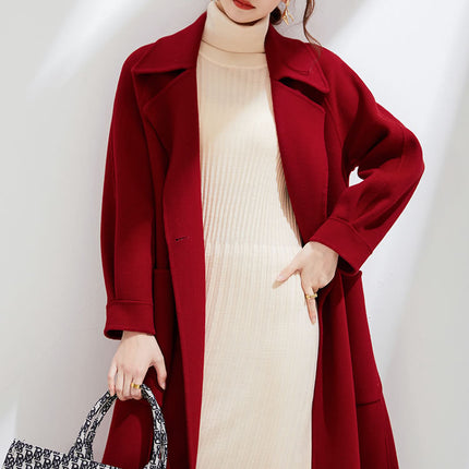 2025 New Autumn and Winter Double-Sided Wool Outwear Women's Extended Suit Collar Loose Slimming Look 100% Pure Wool Outwear