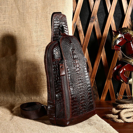 Top layer calf leather crocodile pattern men's bag genuine leather men's chest bag fashion men's bag shoulder bag slung chest bag cross-border wholesale