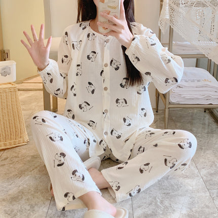 New crepe plus size cotton confinement clothing soft and comfortable sweat-absorbent breathable maternity pajamas