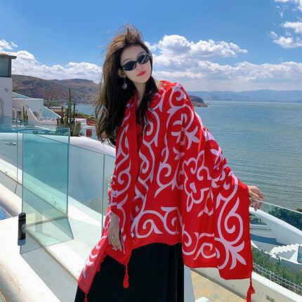 Ethnic Style Scarf, Sun Protection Shawl for Women, Yunnan Qinghai Grassland Travel Wear Silk Scarf, Seaside Beach Towel, Thin Style
