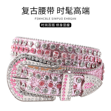 Women's Belt with Rhinestone Inlay Decoration, Versatile for Jeans, Bbsimon Belt Manufacturer Wholesale, Personalized and Trendy