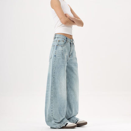 JIAMU American High Street Baggy jeans Slub Scimitar Jeans Unisex Wide Leg Pants Loose Profile