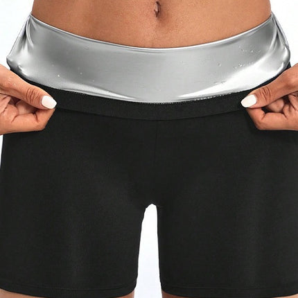 Amazon Cross-border Semi-coated PU Leather High Waist Sweat Yoga Shorts Belly-lifting Hip-lifting Sports Pants Sweat-popping Suit for Women