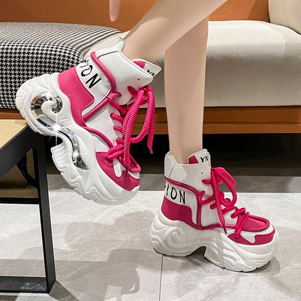 Height increasing 8cm high-top clunky shoes for women 2023 autumn and winter New Platform platform fleece-lined women's shoes casual sneaker