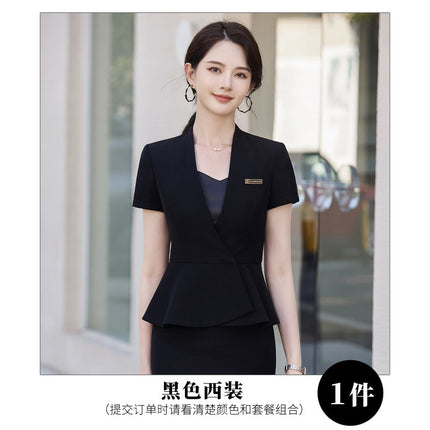 Professional suit suit women's formal wear elegant fashion high-end feeling Tongqin hotel front desk jewelry shop work clothes summer