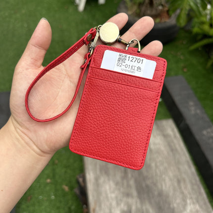 Fashion Genuine Leather Hangtag One-sided ID badge Wrist Wear Drawable Waist Card Bag Japanese and Korean Work Card Set