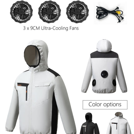 Summer New Three-Hole Fan Air-Conditioning Clothing Outdoor Cooling Sun Protection Hooded Shirt Stand Collar Jacket Work Clothes