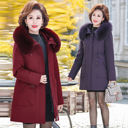 Counter Living Noodles Middle-aged and Elderly Down Jacket Women's Middle-length Thickened Fox Wool Collar Removable Liner Pike Clothing