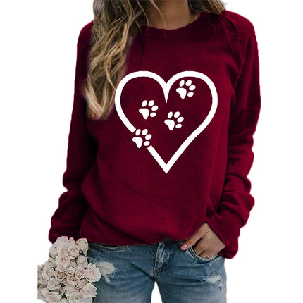 Foreign trade supply love dog foot printing round neck jacket sweater European size women's coat long sleeve cross-border autumn and winter
