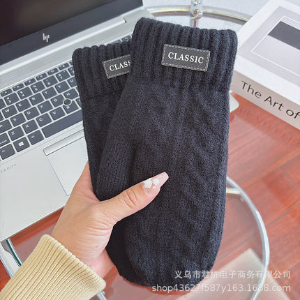 New Men's Warm Gloves Winter Cold-proof fleece-lined Thickened Double-layer Riding Wool Knitted All-inclusive Finger Wholesale