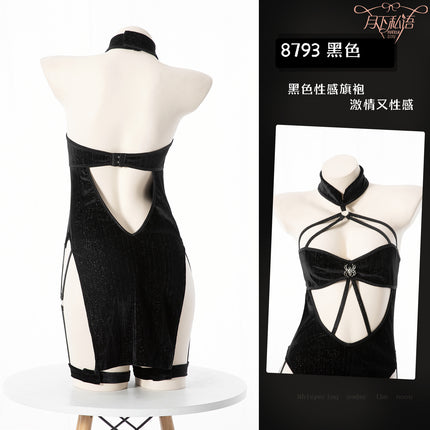 New sexy lingerie sexy COS shiny cheongsam hot hollow split role play uniform temptation suit