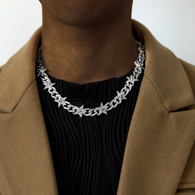 European and American Fashion Explosions Niche Design Star Necklace Personality Diamond Cuban Chain Street Trend All-match Chain
