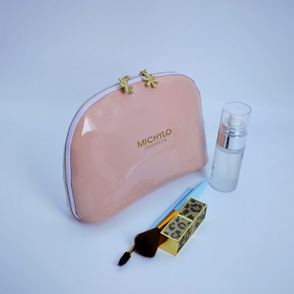 High-grade mirror leather semi-circular cosmetic bag travel storage bag wedding bride bag large, medium and small three-piece bag