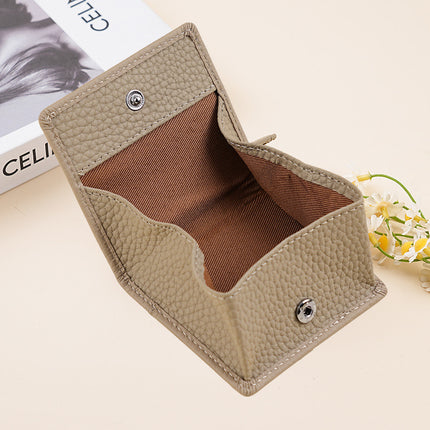 Mini Japanese-Style Genuine Leather Coin Purse for Women, Simple Short Coin Pouch with Pebbled Texture, Ultra-Thin Coin Storage Pouch for Women
