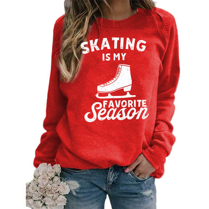 Foreign trade supply skating shoes printed round neck jacket sweater European size women's coat long sleeve cross-border