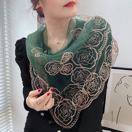 Spring and Summer Transparent Yarn Magnetic Buckle Turban Thin Embroidered Silk Scarf Women's Gift Scarf Mother Air Conditioning Shawl New Style