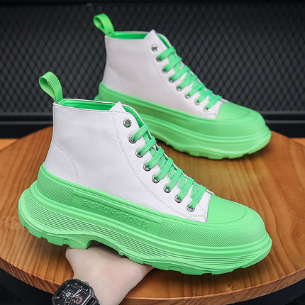 Men's Ankle Boots Autumn New Thick Sole Height Increased High Top Casual Fashion White Fashion Boots Wenzhou Men's Shoes Live