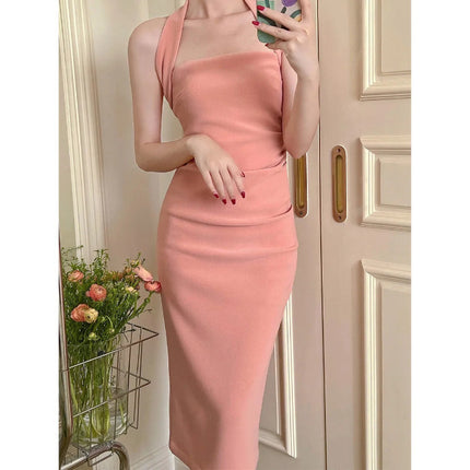 Sexy Pure Desire Style Sling Skirt Feeling Temperament Goddess Fan Hanging Neck dress Women's Summer 2024 New