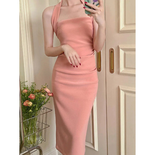 Sexy Pure Desire Style Sling Skirt Feeling Temperament Goddess Fan Hanging Neck dress Women's Summer 2024 New