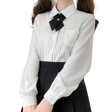 Original JK uniform organ pleat college style loose all-match white pointed collar long sleeve shirt Japanese basic top
