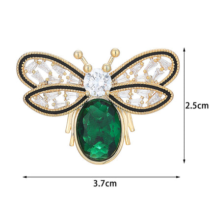 New Simple High-End Smart Micro-Encrusted Green Crystal Bee Brooch Animal Collar Pin Sweater Suit Clothing Accessories