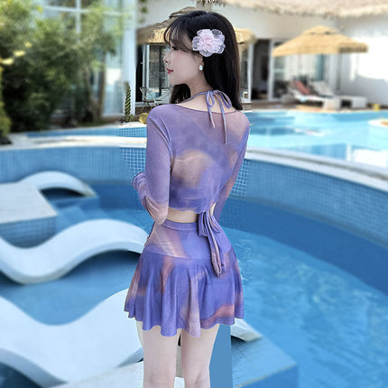 Swimwear Women's 2025 New Explosive Skirt Split Three-piece Set Small Chest Gathering Holiday Ins High-grade High Waist Sun Protection