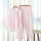 Side opening-wrinkled cloth-small flower-pink / M