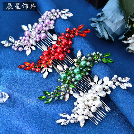 Chenxing European and American Multi-Color Bridal Hair Comb, Hand-Beaded with Sparkling Diamonds, Alloy Hair Accessory, Prom Dress Accessory Cx596