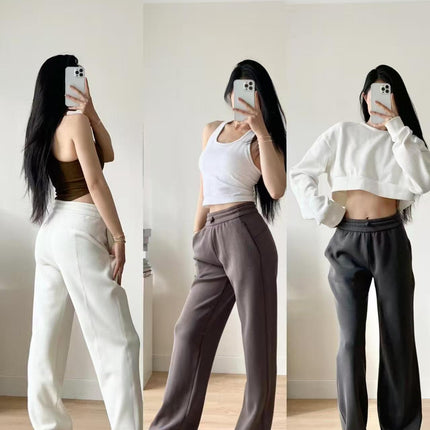 Lulu Women's Straight Air Pants Softstreme Wide-Leg Slimming Look Modal Casual Loose High-Waist Casual Versatile