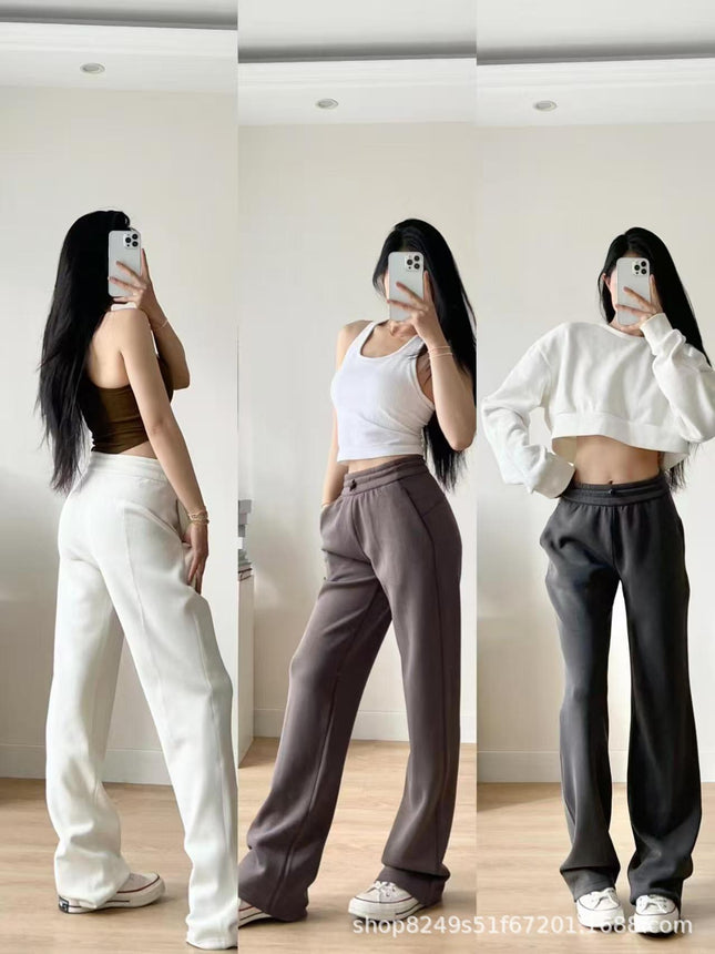 Lulu Women's Straight Air Pants Softstreme Wide-Leg Slimming Look Modal Casual Loose High-Waist Casual Versatile