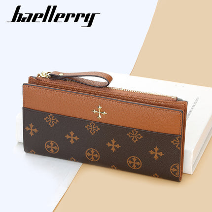 BAELLERRY Women's Long Wallet European and American Vintage Multi-Card Clutch Bag Patchwork Printed Zipper Card Bag for Women