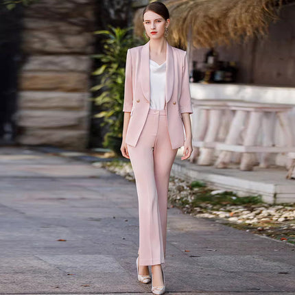 Spring and Autumn fashion green collar three-quarter sleeve professional suit suit goddess fan senior sense President fan formal wear overalls