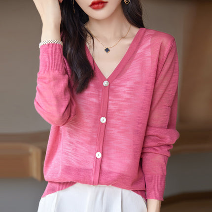 Slub Knitted Cardigan Women's Thin Ice Silk Linen Jacket Summer New Loose Outer Shawl Air-conditioning Shirt for Women