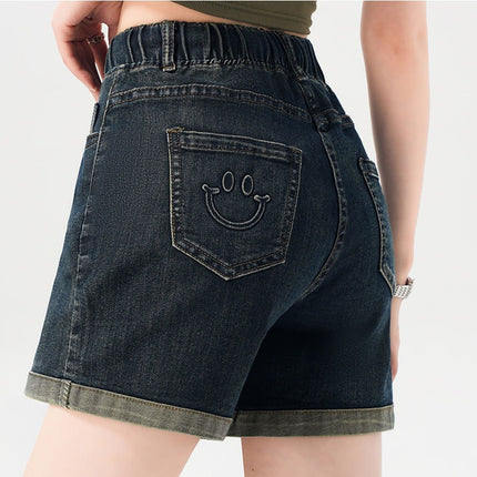 Elastic High-Waisted Retro Jeans for Women, Wide-Leg Shorts for Women, 2024 New Summer Thin Straight Hot Pants