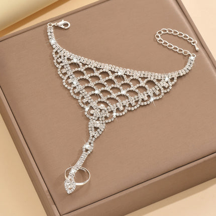 European and American Fashion Shiny Rhinestone Mesh Bracelet Women's Personalized Hollow Zircon Finger Back-Of-Hand Chain Bracelet