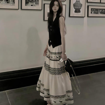 Lazy and Relaxed Style Set for Women 2026 Summer Elegant High-End Vest Cardigan Chinese Style Skirt Two-Piece Trendy Set