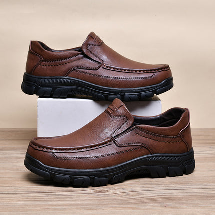 Leather Shoes Men's 2025 New Men's Casual Leather Shoes Genuine Leather Slip-on Outdoor Non-slip Thick Sole Middle-aged and Elderly Dad's Shoes