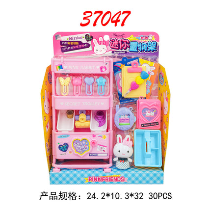 Yiyan pink rabbit kitchen refrigerator mini dressing table cake party simulation medical tools girl play house toy batch