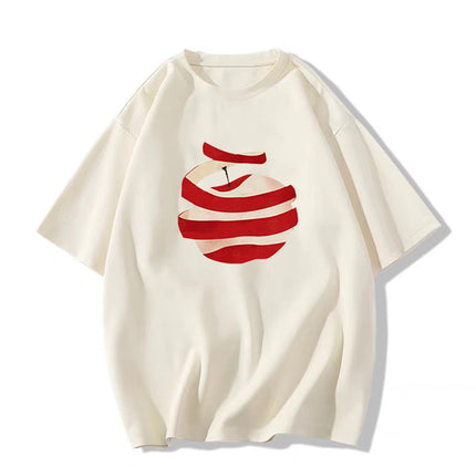 White Pure Cotton Apple Short-Sleeve T-Shirt for Women, Summer 2026 New Design, Niche Style, Regular Shoulder, Loose Half-Sleeve Top, Trendy