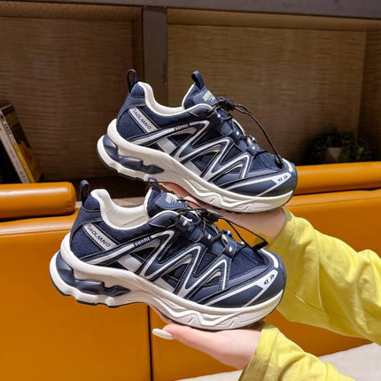 Soft Leather Mesh Breathable Dad Shoes for Women 2025 Autumn New Korean Style Running Outdoor Sports Hiking Shoes