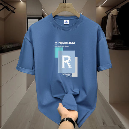Pure Cotton Short-sleeved T-shirt Men's Round Neck Loose Fashionable Ins Printed Inner Top Men's T-shirt Top Base Shirt