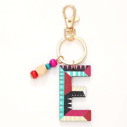 New Holiday Style Color Wooden Beads 26 Letter Keychain Key Chain Bag Hanging Accessories Cross-border Amazon
