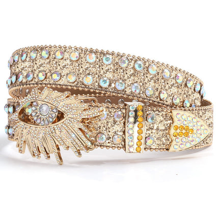 Cross-border rhinestone eye wide belt women inlaid rhinestone flash hip-hop punk personality fashion non-mainstream wholesale
