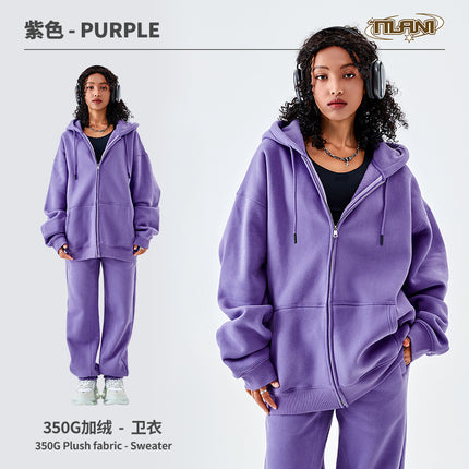 Tilani Cross-Border Men's Sweatshirt Velvet Jacket European and American 350g Autumn and Winter Zipper Hoodie Thick Pure Color Sweatshirt