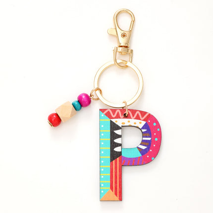 New Holiday Style Color Wooden Beads 26 Letter Keychain Key Chain Bag Hanging Accessories Cross-border Amazon