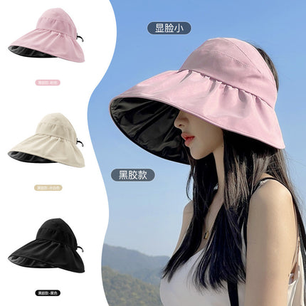 Summer Black Rubber Empty Top Sunscreen Hat UV Protection Upf50 + Sun Hat Women's Full Face-Covered Folding Fisherman Hat