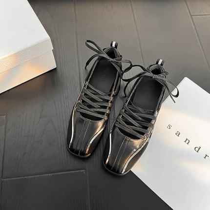 South Korea Niche Sports Ballet Shoes Women's Silver White Vintage German Training Shoes Flat Strap Mary Jane Shoes Women