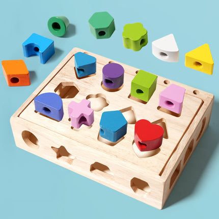 Young Kidsren's Geometric Shape Matching Box Educational Beads Five Sets of Columns Color Sensory Early Education Cesele Wooden Toys